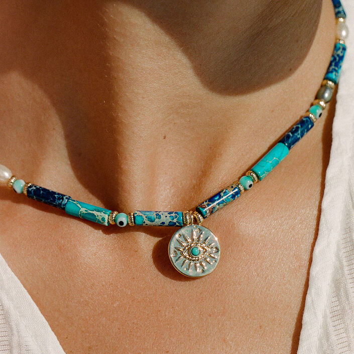Choker necklace CYCLADES - Blue / Gold - All jewellery  | Agatha