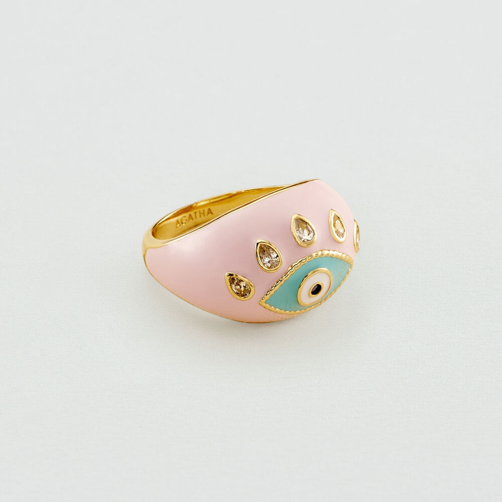 Large ring CYCLADES - Light pink / Golden - Outlet  | Agatha