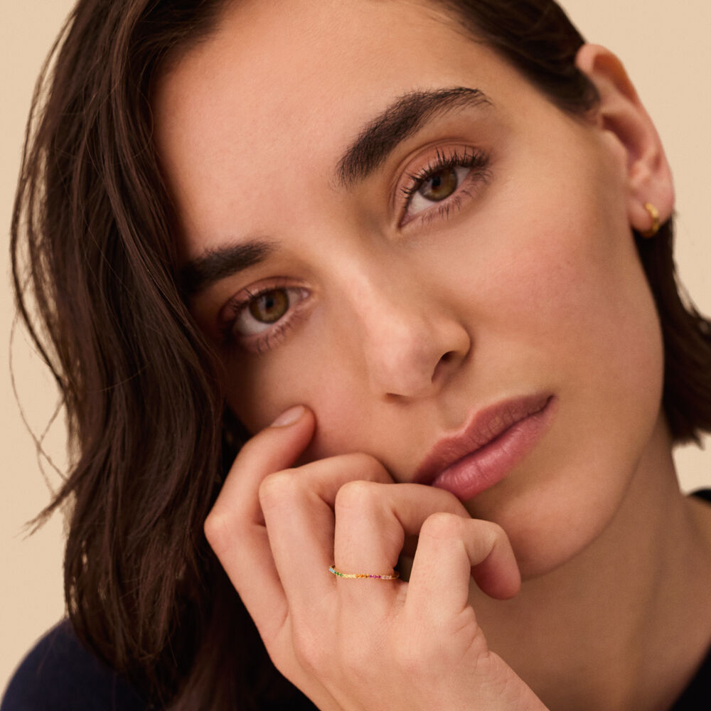 Thin ring IRIS - Multicolor / Gold - Genuine silver  | Agatha