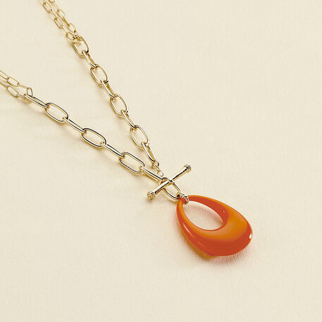 Long necklace BRIGITTE - Orange / Gold - All jewellery  | Agatha