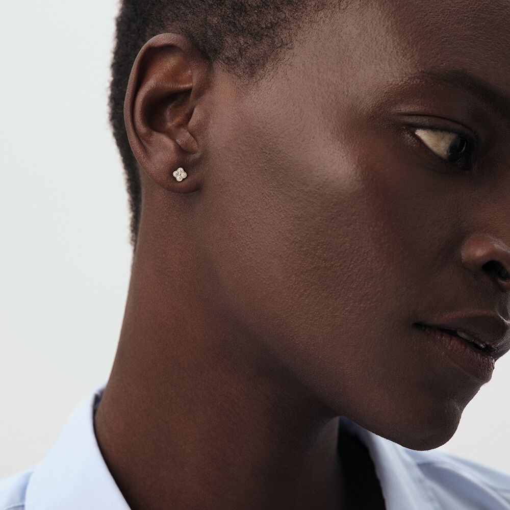 Stud earrings BELOVED - Crystal / Golden - Genuine silver  | Agatha