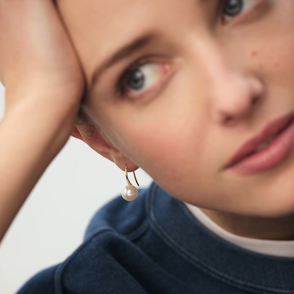 Long earrings PEARLY - Pearl / Gold - Genuine silver  | Agatha