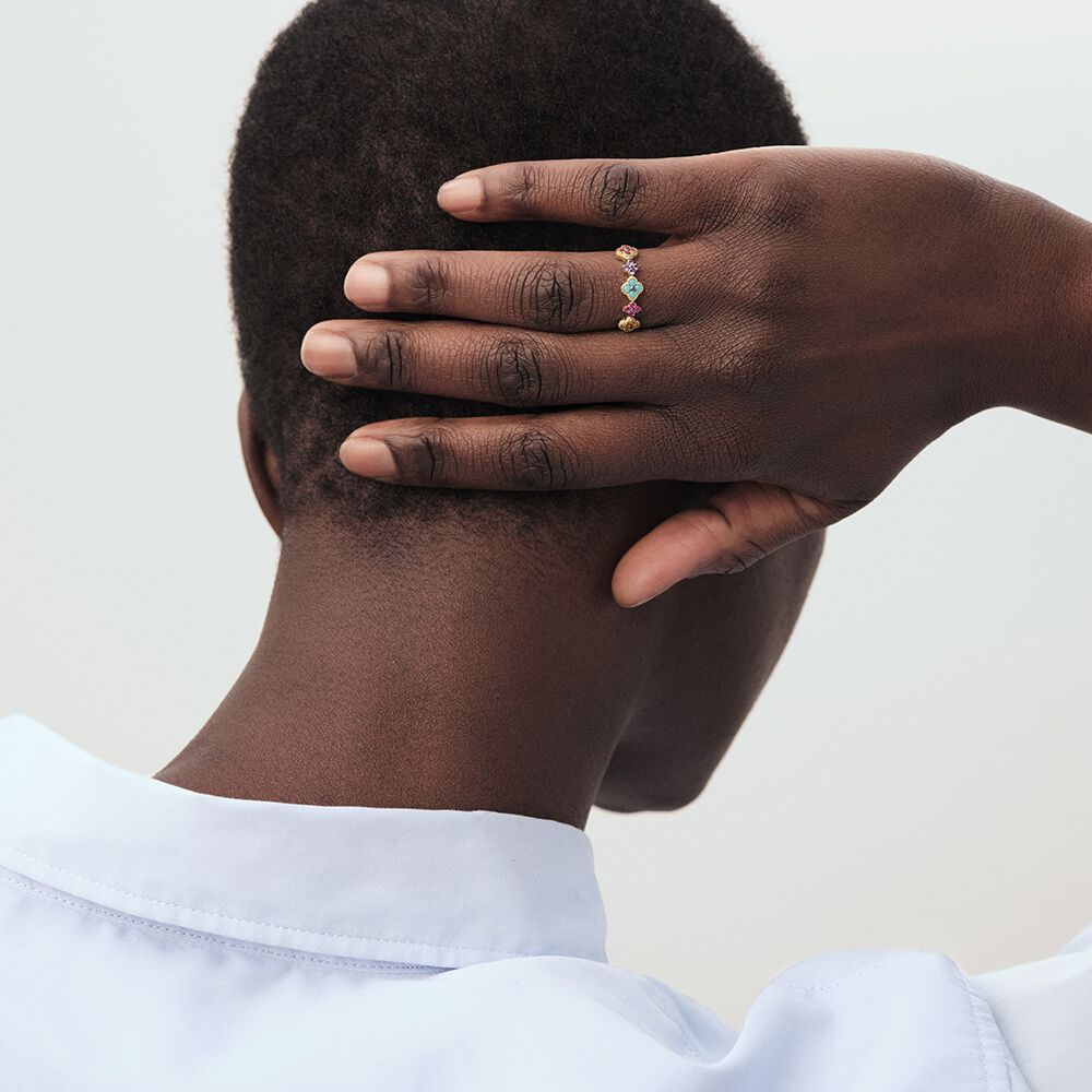 Thin ring BELOVED - Multicolor / Gold - Genuine silver  | Agatha