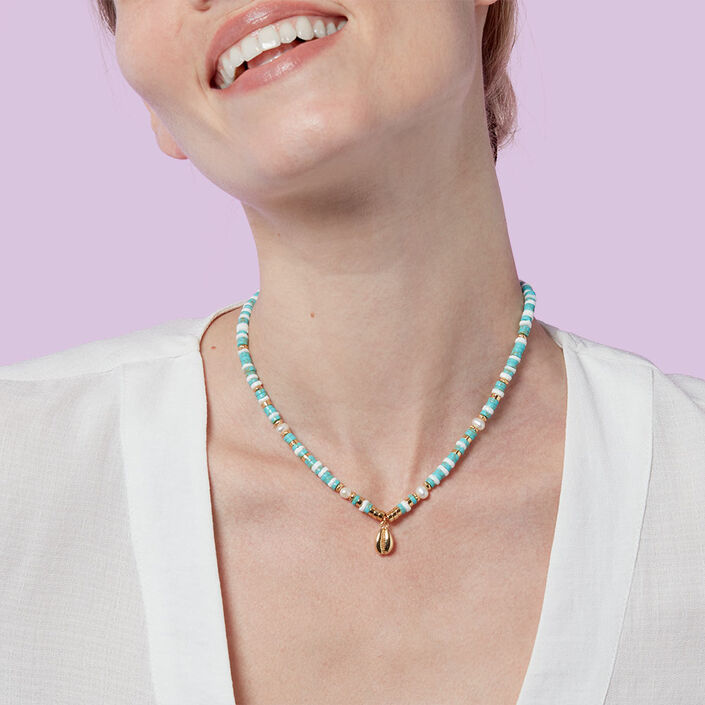 Choker necklace O'SOLEIL - Turquoise / Gold - All jewellery  | Agatha