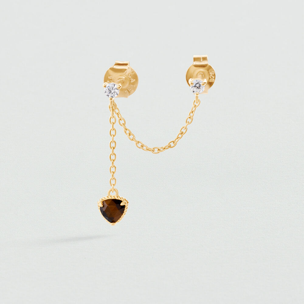Single stud earring NATURAL STONES MIX & MATCH - Tiger eye - Genuine silver  | Agatha