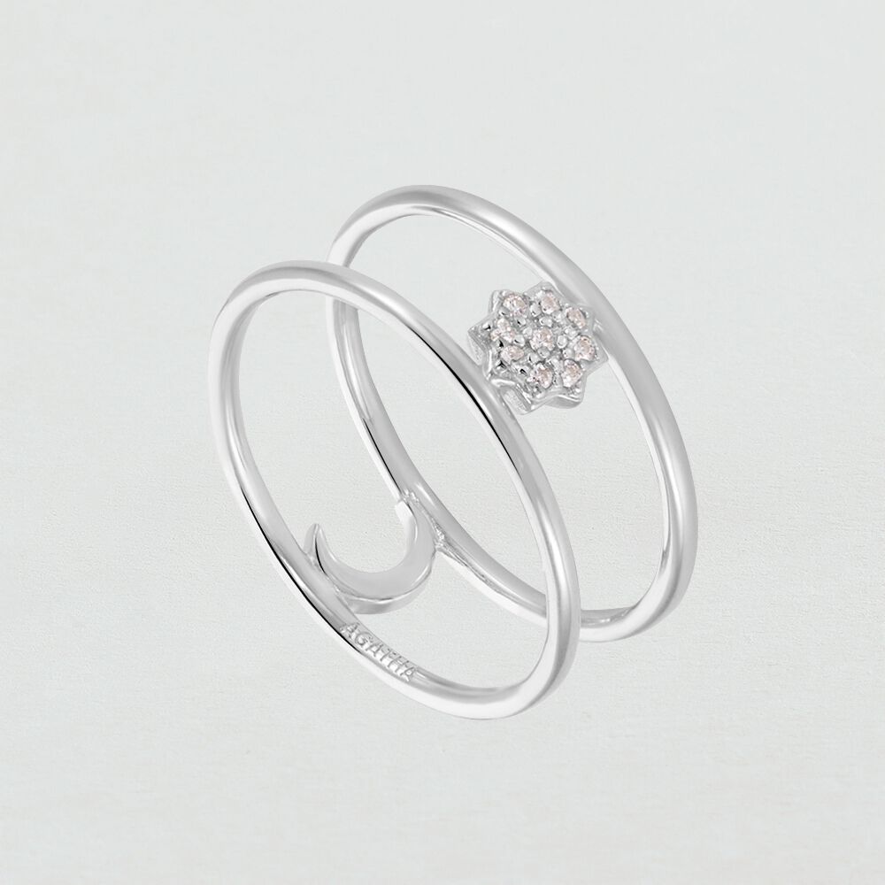 Large ring MOONSTAR - Crystal / Silver - Outlet  | Agatha