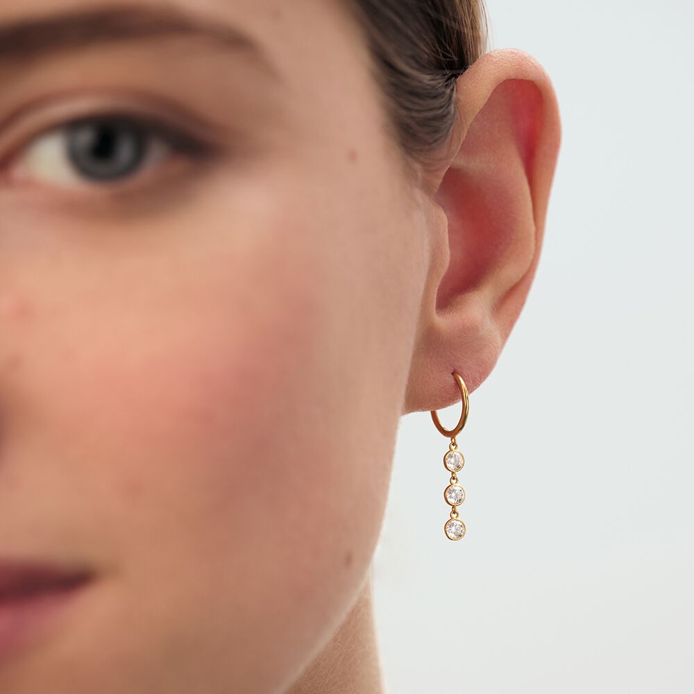 Hoops BRILLANT - Crystal / Golden - Genuine silver  | Agatha