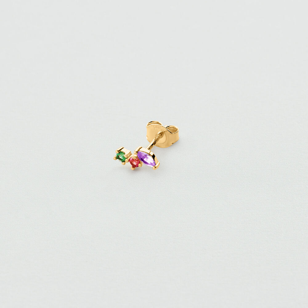 Single stud earring STARS MIX & MATCH - Multicolor / Gold - Genuine silver  | Agatha