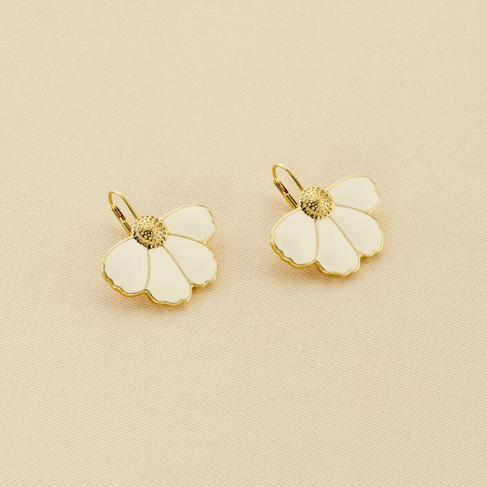 Long earrings FLORA - Golden / White - Earrings  | Agatha