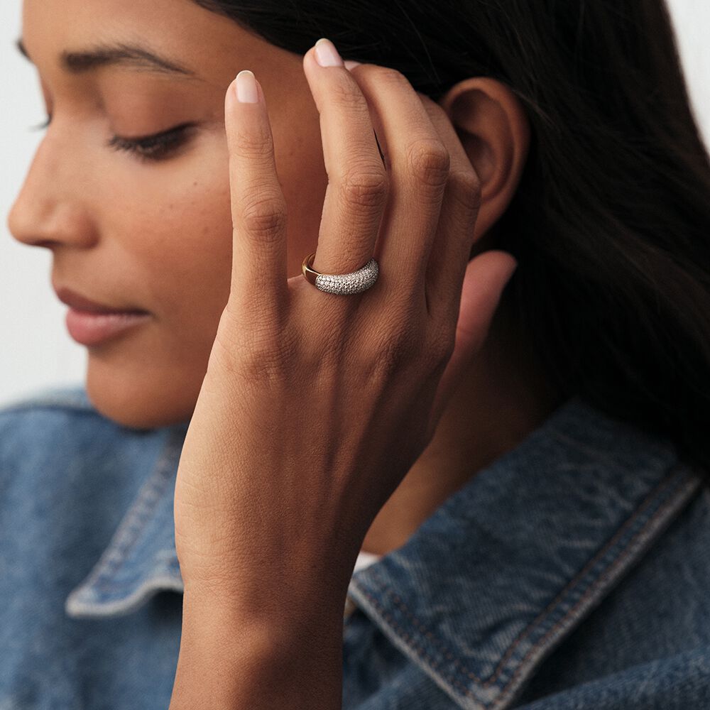 Thin ring LOUIS - Crystal / Golden - Genuine silver  | Agatha