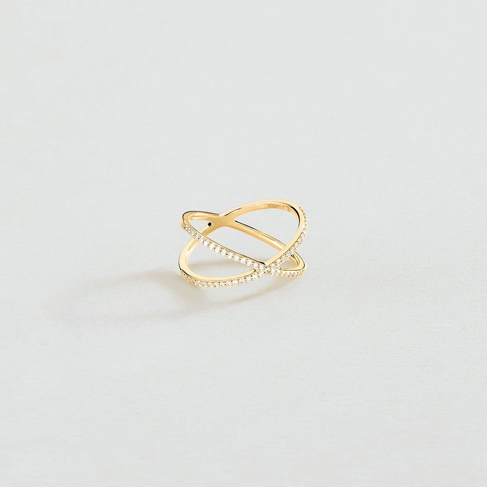 Thin ring BARSHINE - Crystal / Golden - Genuine silver  | Agatha