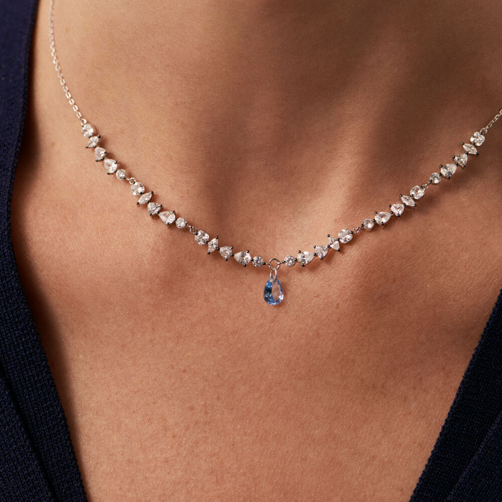 Choker necklace JACKIE - Silver / Aquamarine blue  - Choker necklace  | Agatha
