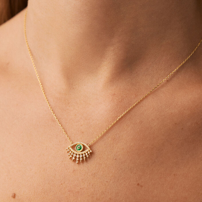 Mid-length necklace LUCKY EYE - Green / Golden - All jewellery  | Agatha