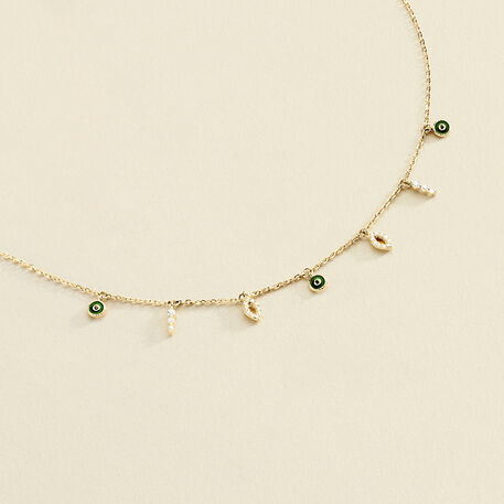 Choker necklace LUCKY EYE - Green / Golden - All jewellery  | Agatha