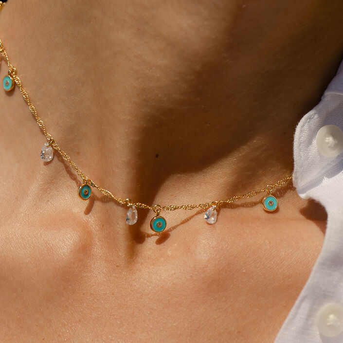 Choker necklace CYCLADES - Turquoise / Gold - All jewellery  | Agatha