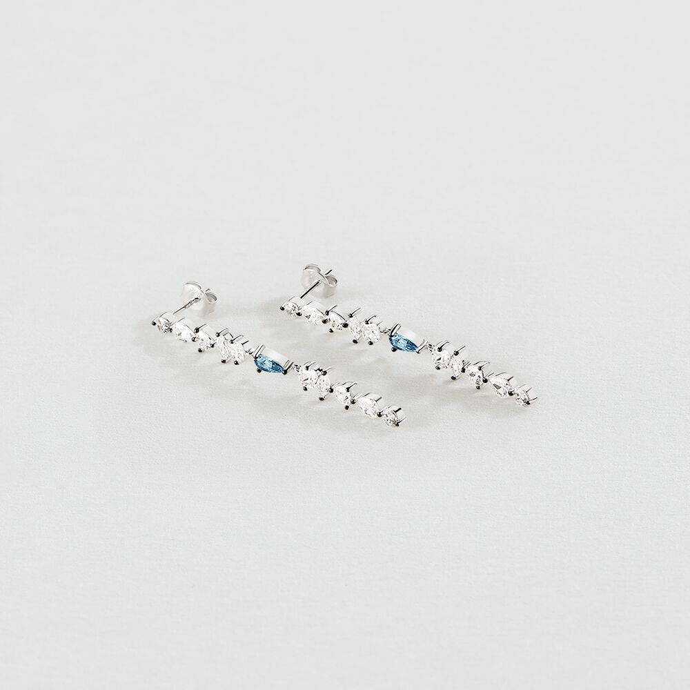 Long earrings JACKIE - Silver / Aquamarine blue  - Earrings  | Agatha