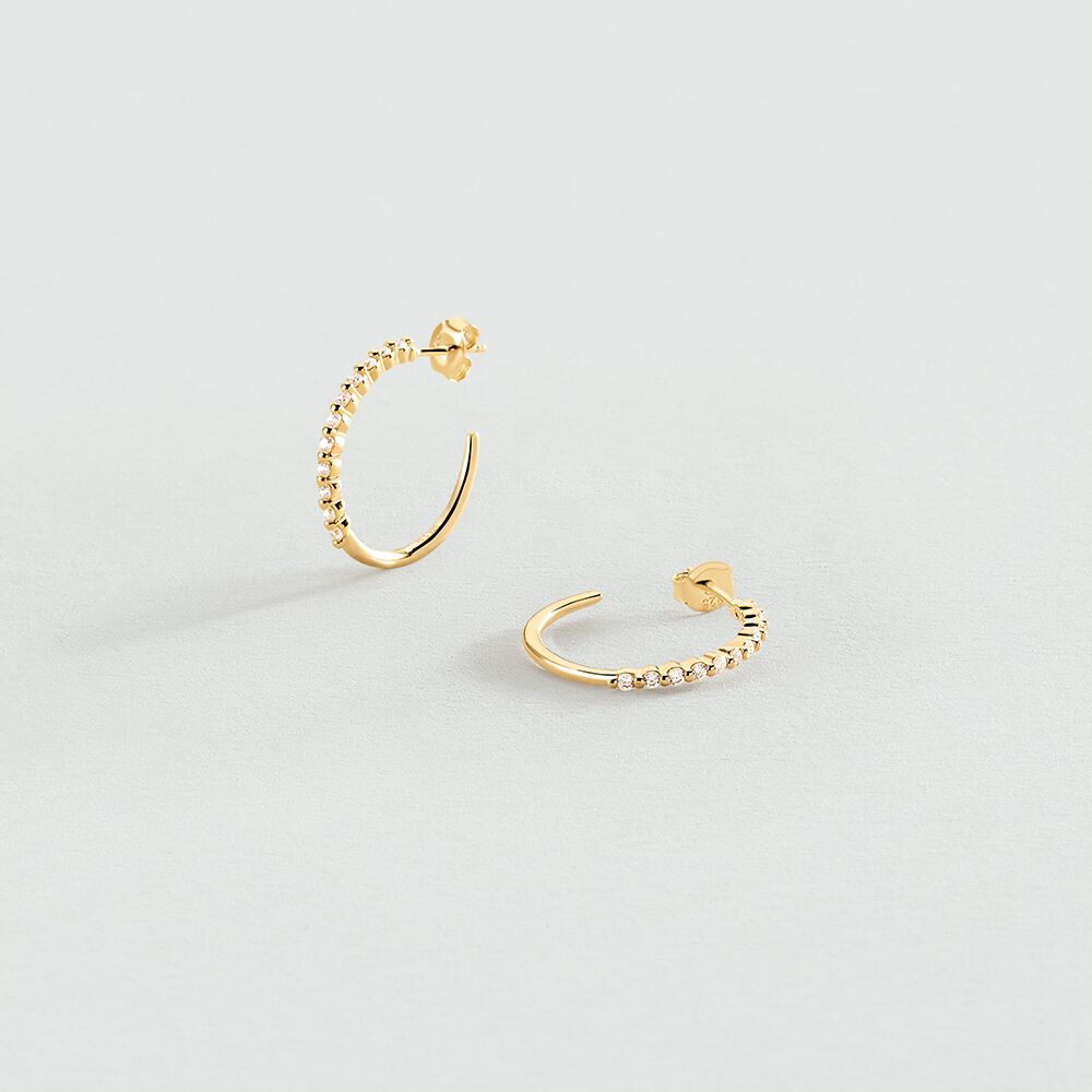 Hoops BELOVED - Crystal / Golden - Genuine silver  | Agatha