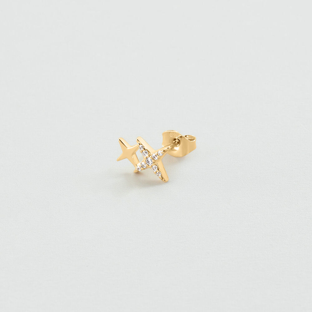 Single stud earring STARS MIX & MATCH - Crystal / Golden - Genuine silver  | Agatha