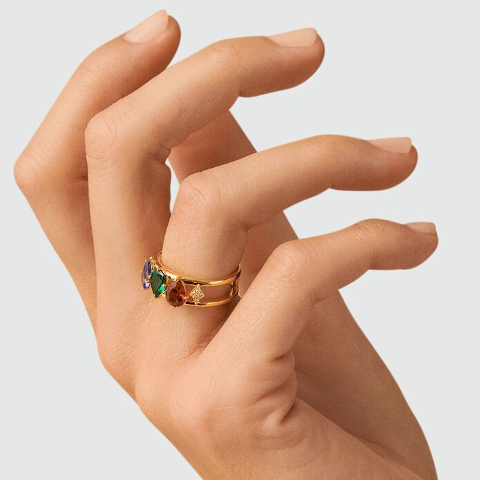 Large ring ASTRE - Multicolor / Gold - All jewellery  | Agatha