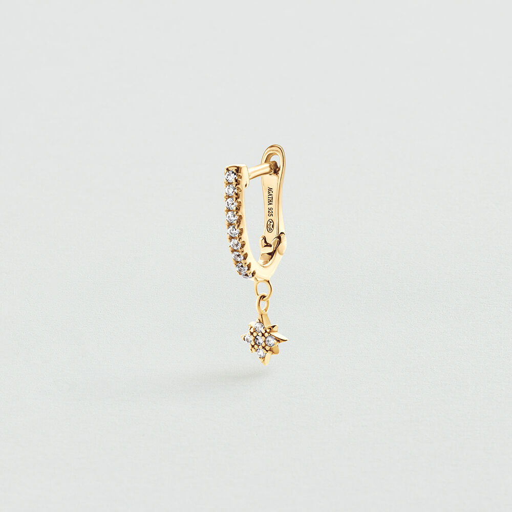 Single hoop earring MIX & MATCH - Crystal / Golden - Genuine silver  | Agatha