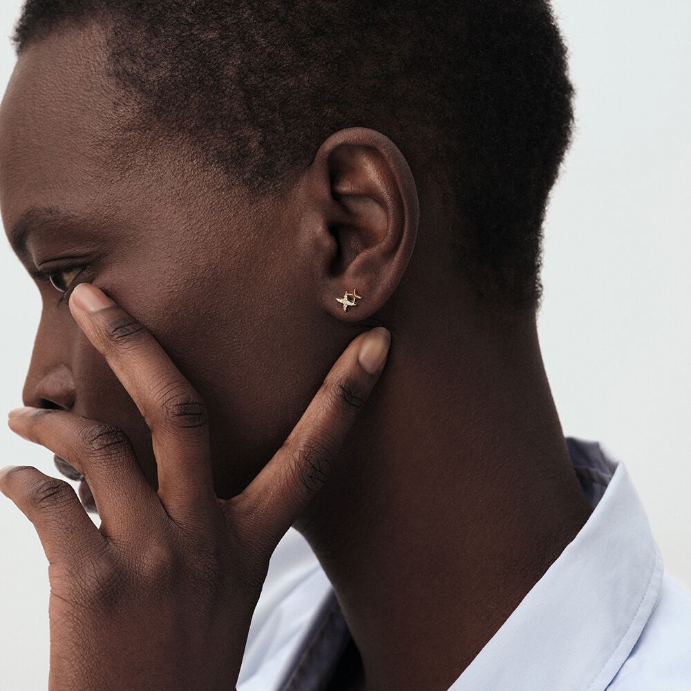 Piercing stud SHINING - Crystal / Golden - Genuine silver  | Agatha