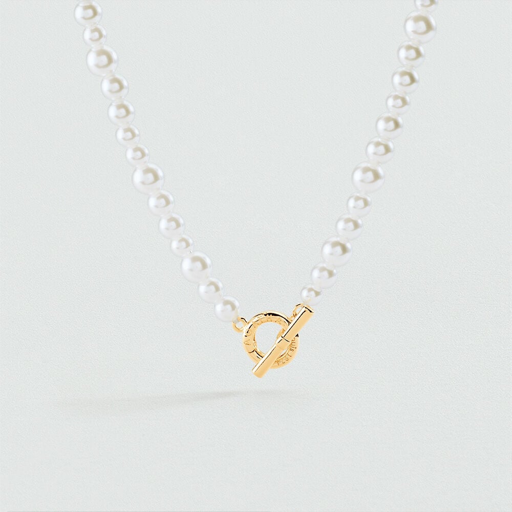Short necklace PEARL - White / Gold - Choker necklace  | Agatha