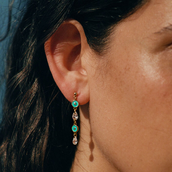 Long earrings CYCLADES - Turquoise / Gold - All jewellery  | Agatha