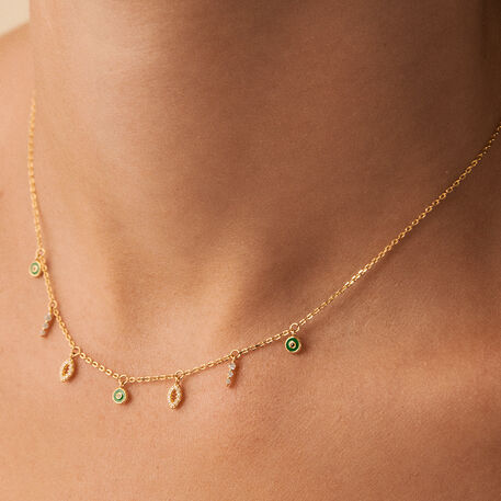 Choker necklace LUCKY EYE - Green / Golden - All jewellery  | Agatha