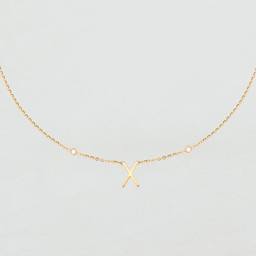 Mid-length necklace LETTRE X - Crystal / Golden - Mid-length necklace  | Agatha