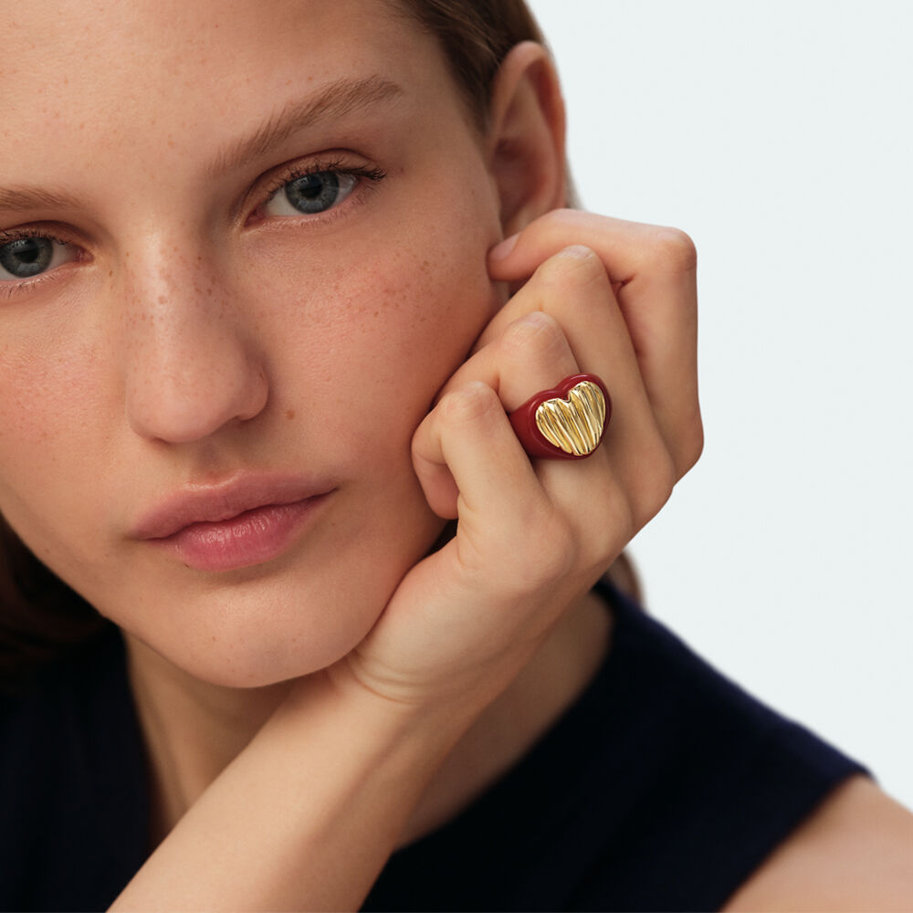 Large ring SACR&Eacute; C&OElig;UR - Red / Gold - Large ring  | Agatha
