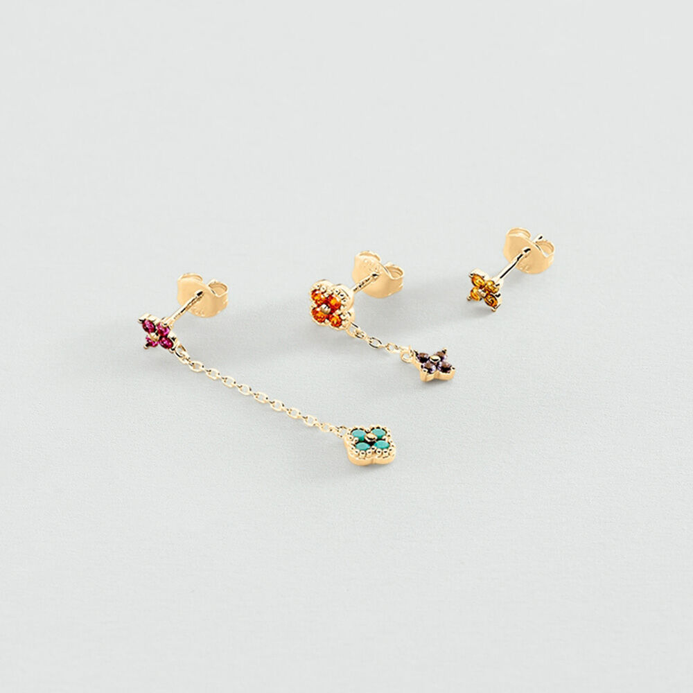 Stud earrings MIX& MATCH - Multicolor / Gold - Genuine silver  | Agatha