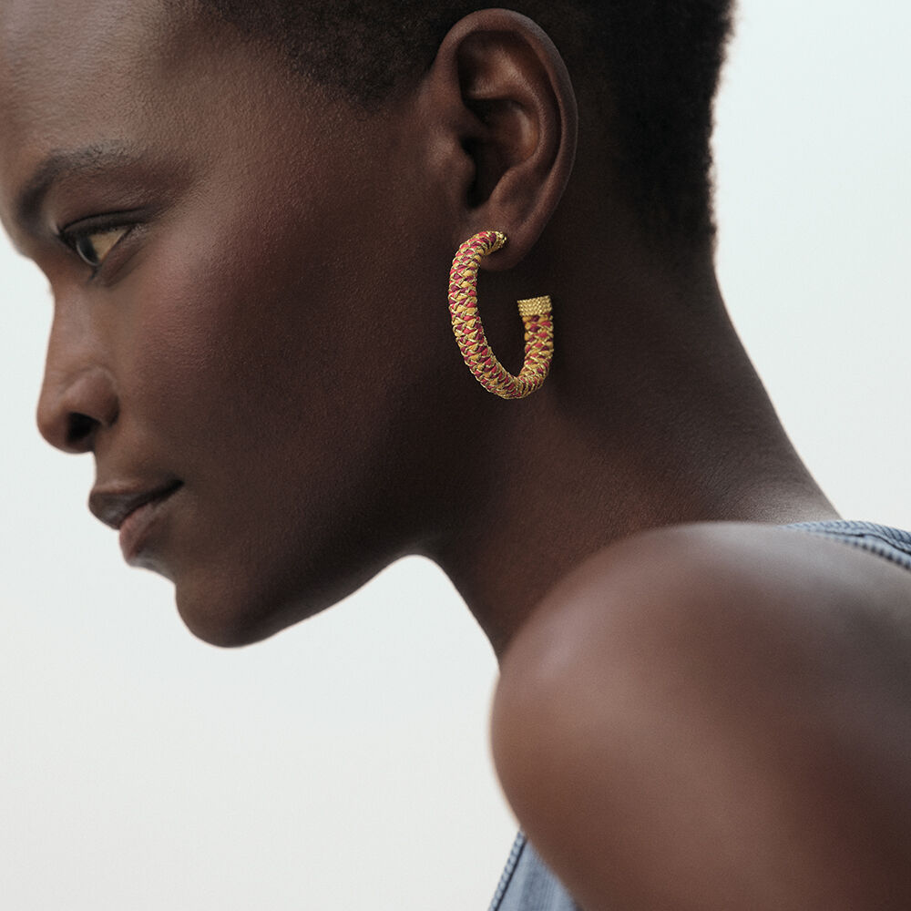 Hoops RAFIA - Red / Gold - Earrings  | Agatha