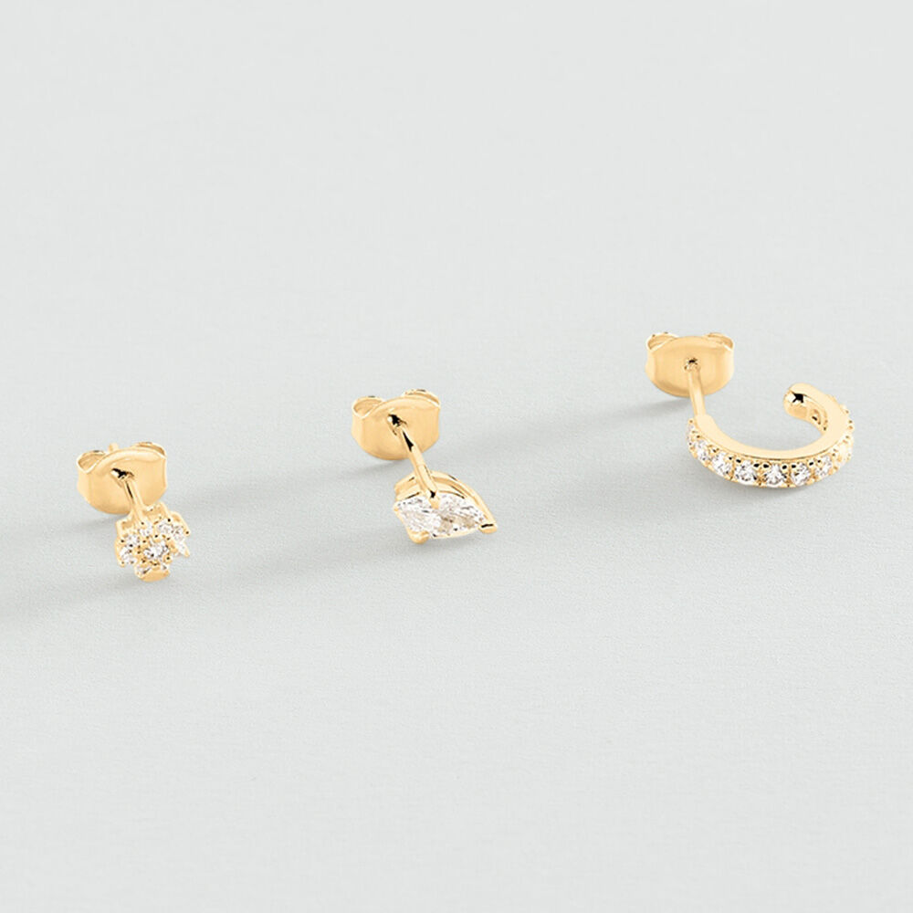 Stud earrings MIX & MATCH - Crystal / Golden - Genuine silver  | Agatha