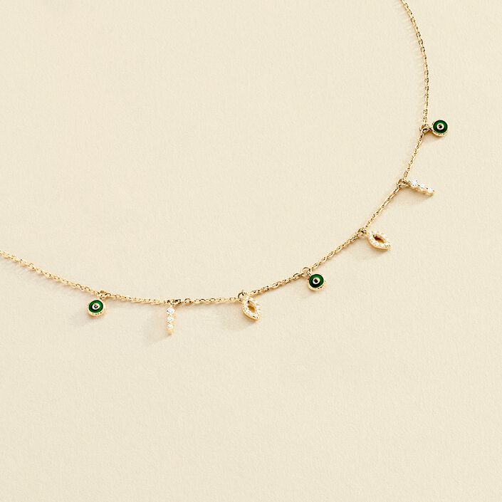 Choker necklace LUCKY EYE - Green / Golden - All jewellery  | Agatha