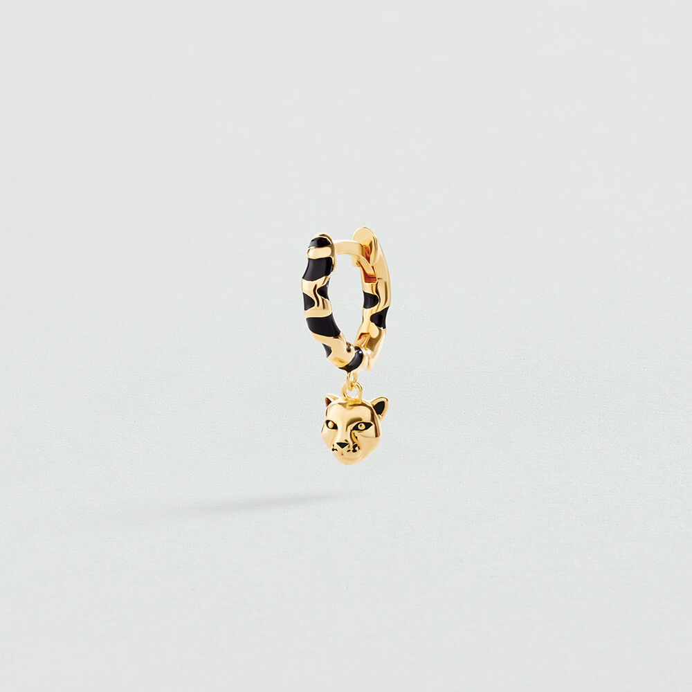 Single hoop earring LEOPARD MIX & MATCH - Black / Gold - Genuine silver  | Agatha