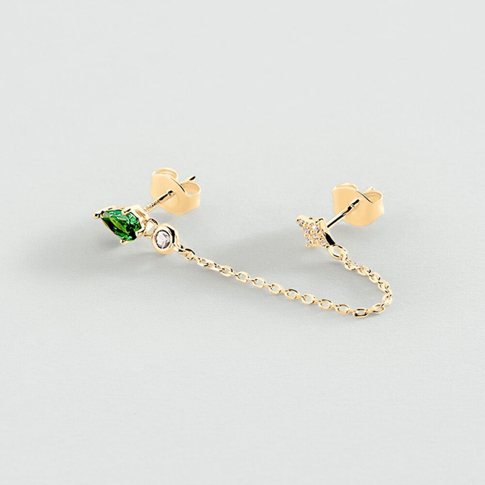 Stud earrings MIX & MATCH - Green / Golden - Genuine silver  | Agatha