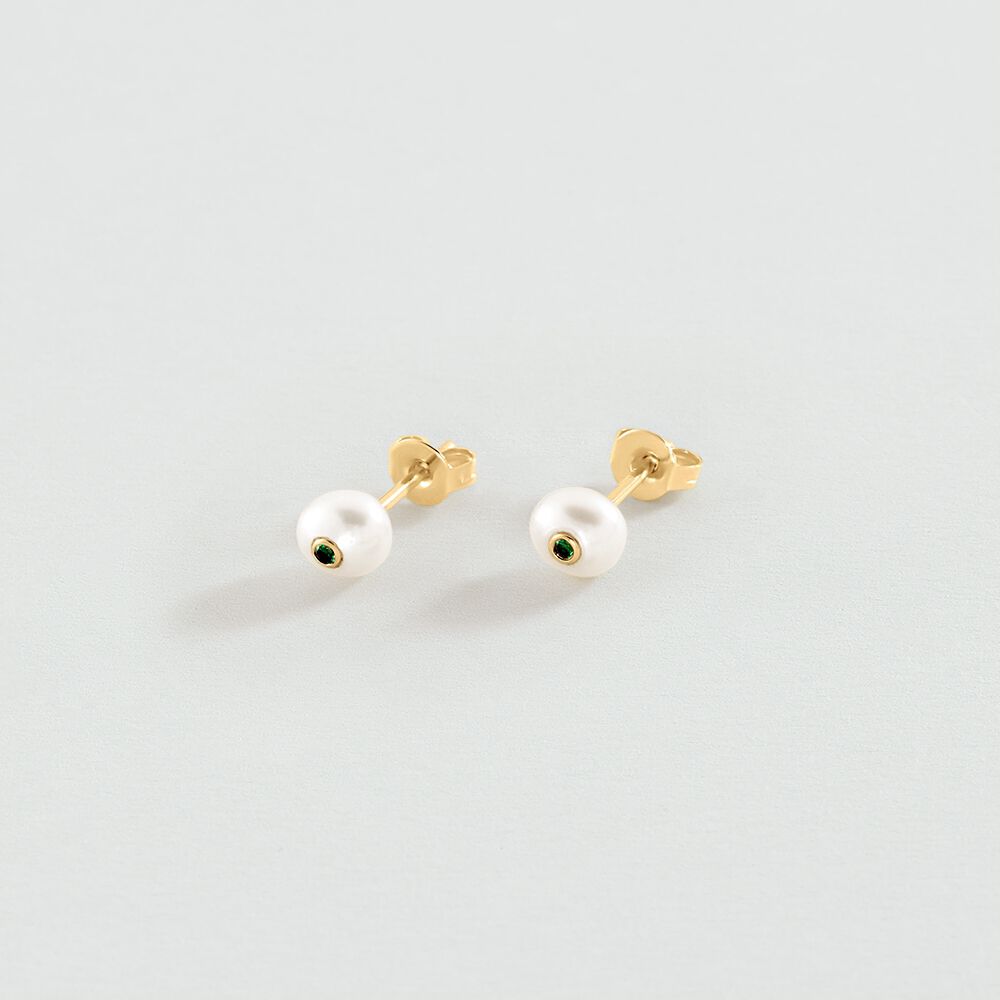 Stud earrings DIONE - Pearl / Green - Earrings  | Agatha