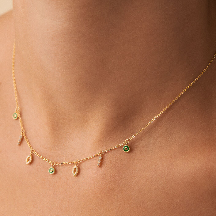 Choker necklace LUCKY EYE - Green / Golden - All jewellery  | Agatha