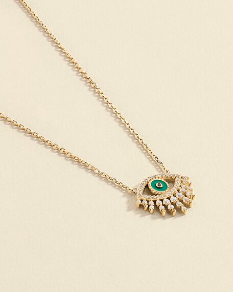 Mid-length necklace LUCKY EYE - Green / Golden - All jewellery  | Agatha
