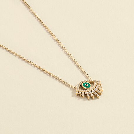 Mid-length necklace LUCKY EYE - Green / Golden - All jewellery  | Agatha