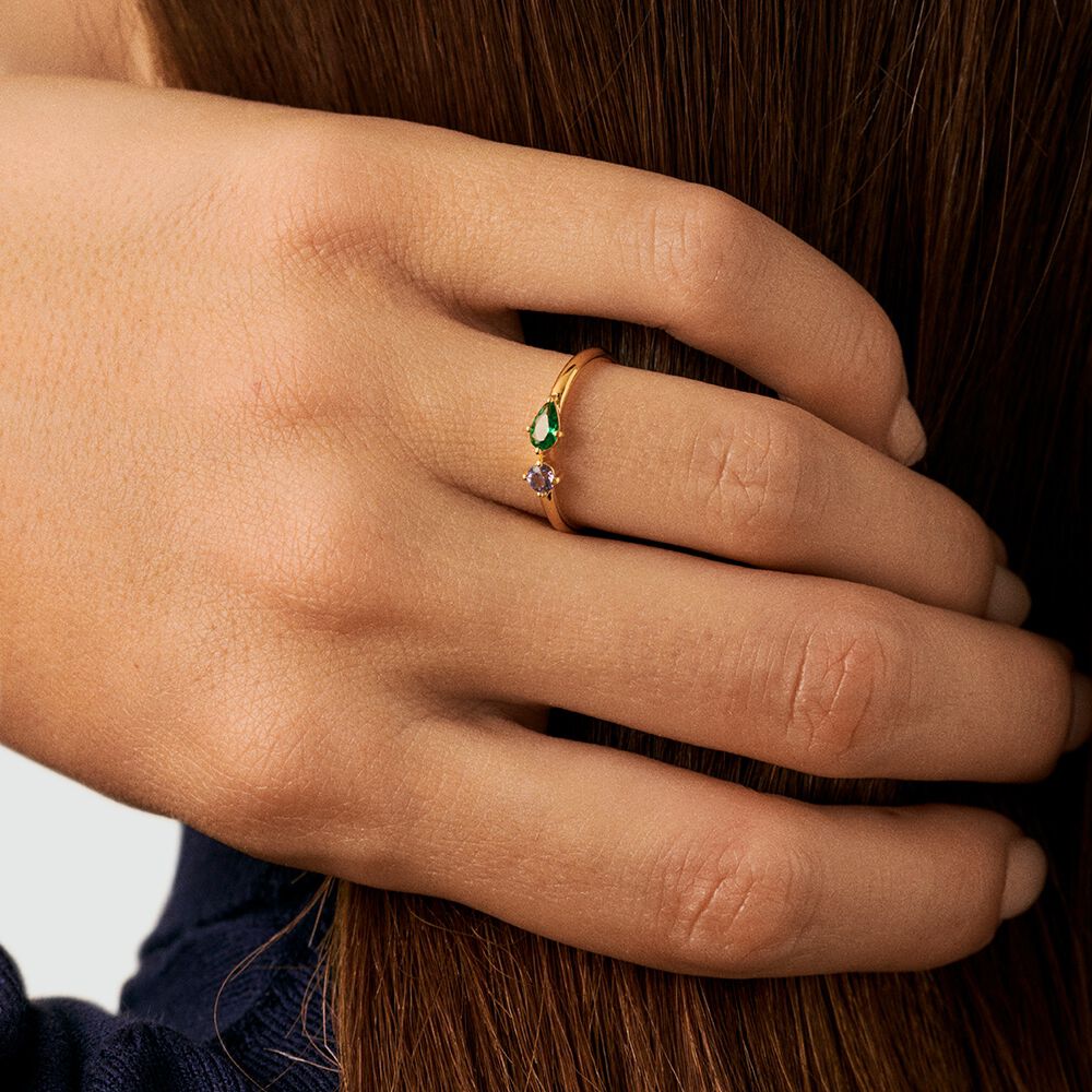 Thin ring ASTRE - Green / Golden - Rings  | Agatha