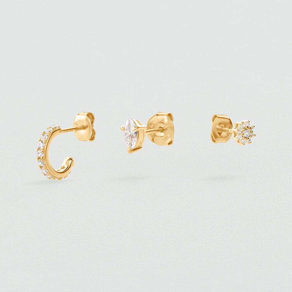 Earring set MIX & MATCH - Crystal / Golden - Genuine silver  | Agatha