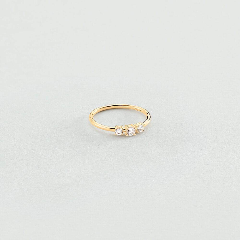 Thin ring SOL - Crystal / Golden - Genuine silver  | Agatha