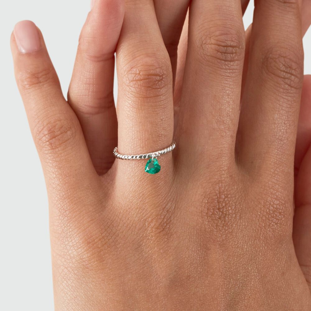 Thin ring BEGUIN - Green / Silvered - Outlet  | Agatha